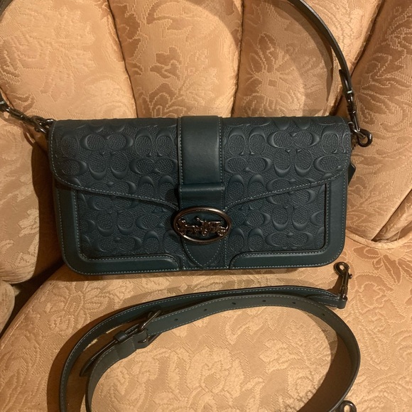 MOM DAY SALE! ❤️NWOT COACH EMBOSSED GEORGIE x/BODY/SHDR/HAND-CARRY/CLUTCH GREEN - Picture 1 of 6